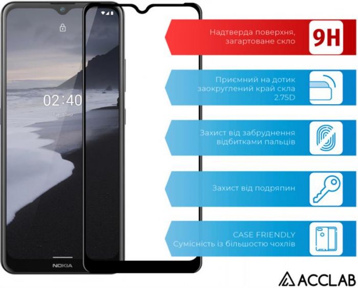 Защитное стекло ACCLAB Nokia 2.4 черный (1283126510793)