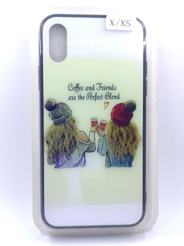 Защитный чехол Накладка Glass Case Apple Iphone X/XS coffee and friends